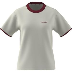 adidas Mujer Seasonal Essentials Colorpop T-Shirt with Embroidered Graphic, off white/active maroon, M