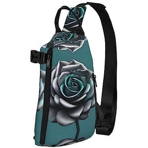 Haocloud Roze Poedels Honden Print Crossbody Rugzak Tas Diagonaal Reizen, Wandelen, Lichtgewicht Sling Bag, Teal Grijze Rose Bloem, Eén maat