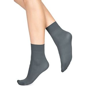 LORES Microvezel ondoorzichtige strakke sokken voor dames, ronde lengte, 60 denier, anti-drukband, enkelhoge kousen [Made in Italy], Fumo, One size