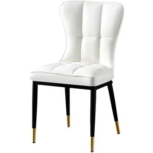 Meal Chairs Moderne eetkamerstoelen uit het midden van de eeuw, keukenstoelen van PU-leer met hoge rugleuning en metalen poten, armloze stoel for woonkamer, keuken, restaurant(White)