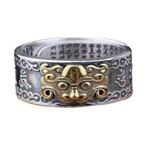 Aanpasbare ring, hip-hop ring Sterling Zilver 990 Sterling Zilver Vintage Craft Ring Boeddhistische Cultuur Boeddhistische Gezegden Mythische Wilde Dieren Ring Unisex