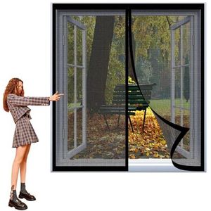 Muggenhor Voor Raam 126 x 140 cm Magnetische Sluiting, Bescherming Tegen Insecten Gaasgordijn Eenvoudig Te Installeren Zonder Boren, Duurzaamheid Voor Balkonschuifdeuren, Zwart