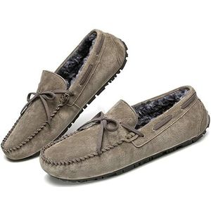 Heren loafers schoen suède nepbont voering bootschoenen antislip comfortabele platte hak prom casual instapper (Color : Khaki Lined, Size : 40 EU)