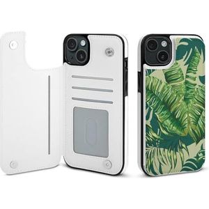 Tropische palmboom, fliphoesje, telefoonhoesje compatibel voor iPhone 15 Plus, schattig portemonneehoesje, telefoonhoesje met kaarthouder