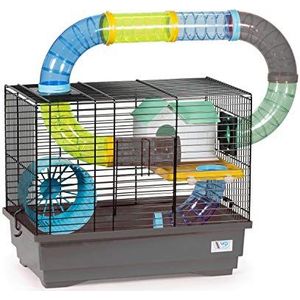 Decorwelt hamsterstokken, grijs, buitenmaten, 54 x 25,5 x 47 cm, knaagkooi, hamster, plastic kleine dieren, kooi met accessoires