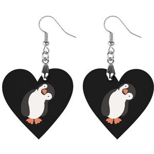 Pinguin Grappige Leuke Hartvormige Hanger Oorbellen Voor Vrouwen Lichtgewicht Houten Oorbellen Mode-sieraden Geschenken