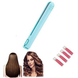 Reiskrultang Mini, met 4 stuks volumegevende haarclips Dual-Purpose krultang, stijltang en krultang 2 in 1, kleine krultang, draadloze krultang(Blue)