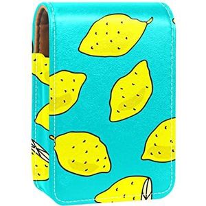 Draagbare Lipstick Case voor op reis, Mini Lipstick Opbergdoos met spiegel voor dames dames, Lederen cosmetische etui schattig citroenpatroon, Meerkleurig, 9.5x2x7 cm/3.7x0.8x2.7 in