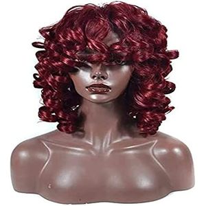Pruiken Dames Pruik Korte Afro Krullend Synthetisch Haar Pruiken Voor Zwarte Vrouwen (Rood Zwart Goud Losse Krullend Pluizige Schouderlengte) Pruik Heren (Color : Gold Red Black)