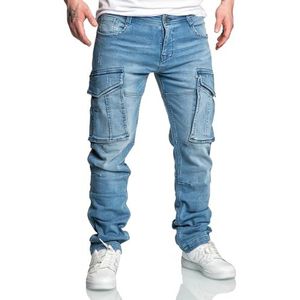 Men's Cargo Jeans Loose Fit 5-Pocket Stretch A&S, Colour:Light Blue, Size:36W