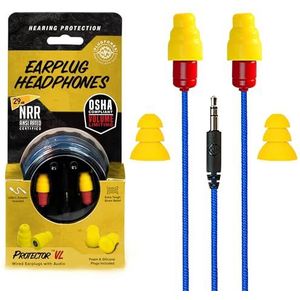 Plugfones Protector VL Audio Oordopjes, OSHA Compliant Oordopjes met geluid, Blauw & Geel