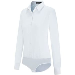 Tapata Bodysuit-blouse voor dames, met knopen, eendelig, lange mouwen, solide kantoorwerkhemd, Wit, Gemiddeld