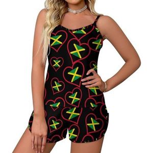 I Love Jamaica rood hart 2-delige pyjama voor dames, sexy tanktop en korte broek, nachtkleding PJ Lounge