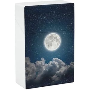 Nachtelijke hemel met sterren, maan en wolken sigarettenkoker houder doos normale grootte voor mannen vader