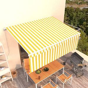 Rantry Intrekbaar zonnezeil met zonnedak, 4,5 x 3 m, geel en wit, outdoortent voor privacy, balkon, terras