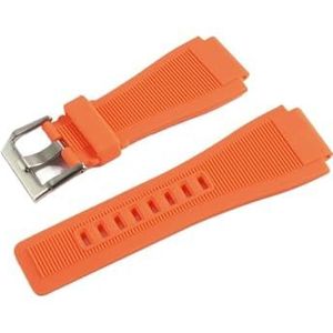 Jeniko Bandjes 24 Mm Compatibel Met Bell & Ross BR-01 BR-03 Siliconen Horlogeband Met Gereedschap (Color : Orange Silver buckle, Size : 24MM_MARK ON)