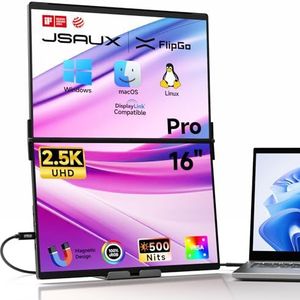 JSAUX FlipGo 16"" Pro Dual Laptop Screen Extender, 2.5K Draagbare Screen Monitor, Monitor Extensie voor Triple Screen Setup, Ingebouwde HUB, Magnetisch Ontwerp, Compatibel met Windows/macOS