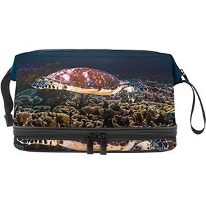 Grote capaciteit reizen cosmetische tas,Make-up tas,Waterdichte make-up tas Organizer, Groene zeeschildpad, Meerkleurig, 27x15x14 cm/10.6x5.9x5.5 in