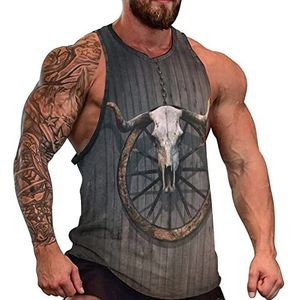 Vintage Bull Skull Heren Tank Top Mouwloos T-shirt Trui Gym Shirts Workout Zomer Tee