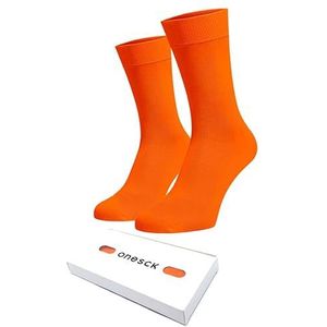 ONESCK Superzachte katoenen jurksokken, levendige effen kleuren voor mannen, vrouwen, Oranje, 39.5-44.5 EU