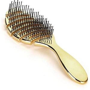 Professionele gebogen geventileerde borstel, gebogen ventilatieborstel, sneldrogende haarborstel, ontwarrende borstel massageborstel oliekop kam met grote kamtanden voor lang dik ontwarrend nat haar (kleur: goud)
