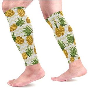 EZIOLY Tropische ananassen Zigzag sport kalf compressie mouwen been compressie sokken kuitbeschermer voor hardlopen, fietsen, moederschap, reizen, verpleegkundigen