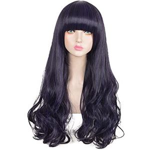 DieffematicJF Pruik Tissued Mixed Color Purple Black Wig With Bangs
