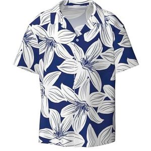 OdDdot Tropische hibiscus bloemenprint heren button down shirt korte mouw casual shirt voor mannen zomer business casual overhemd, Zwart, XXL