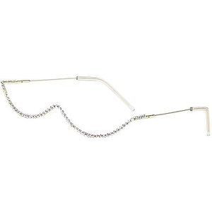 perfeclan Brillen met half montuur Nepbril zonder lens Metalen montuur met halve rand Unieke decoratie Brilmonturen voor selfie Vrouw Dames Reisvakantie, Gouden frame diamant