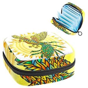 Hand getrokken Phoenix Bird en Flaming Sun,Periode Pouch Draagbaar,Tampon Opbergtas,Tampon Houder voor Portemonnee Vrouwelijke Product Organizer, Meerkleurig, 4.7x6.6x6.6 in/12x17x17 cm