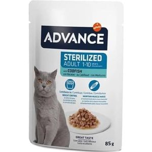 Advance Natvoer voor volwassen katten, gesteriliseerd met kabeljauw, 85 g