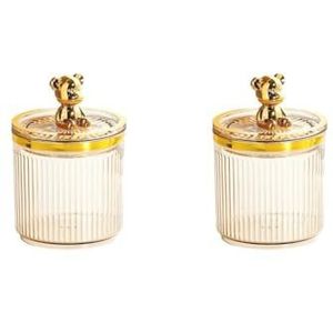 Make-up wattenstaafje bal pad houder met deksel voor badkamer aanrecht desktop groen 9 x 13,5 cm, 2 Set (Geel 9 X 13,5 cm), 9 x 13.5cm, als beschrijving