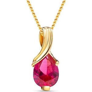 Miore collier uit 9 karaat 375/1000 geelgoud met peervormige rode robijn hanger