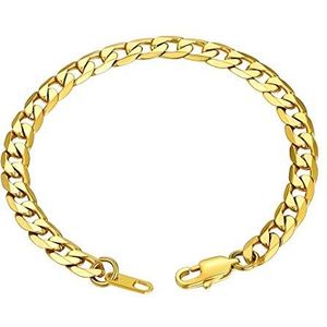 GOLDCHIC JEWELRY Roestvrijstalen schakelarmband voor heren, 6 mm 9 mm dikke gouden platte Cubaanse schakelarmband voor dames, 19 cm, 21 cm, W: 6mm, L:19cm