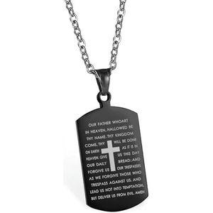Zwart Zilver Kleur Kruis Bijbel Mannen Ketting met ""Onze Vader Whoart In de Hemel Dog Tag Hanger Religieuze Sieraden 20Inch Ketting