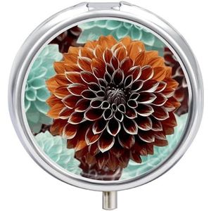 Dahlia Bloemenpillenorganisator, pillendoos, 3 vakken, dagelijks rond, medicijncontainer met spiegel, wekelijks, draagbare pillendispenserhoezen voor portemonnee