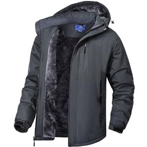 Zzkouine Waterdichte winterjas voor heren, fleecejack, warm gevoerde winterjas met afneembare capuchon, waterafstotend, winddicht, warm jack, softshelljas, donkergrijs, M