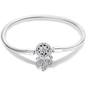 QANDOCCI Funnala Funnala Europese dromenvanger, slangenketting, armband voor vrouwen, 925 zilver, doe-het-zelf, geschikt voor mode, bedels, armbanden, sieraden, 19 cm, Sterling zilver