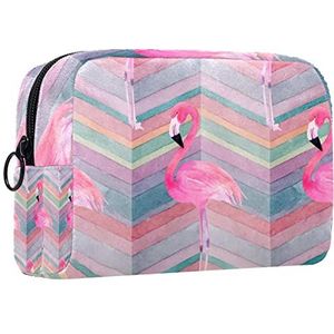 Cosmetische tas voor dames,kleine make-uptas voor portemonnee,Kleurrijk gestreepte flamingo,Cosmetische reistas,make-uptasje