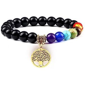 Bracelets 7 Chakra Life Tree Bracelets For Men Women Tiger Eye Lava Natural Stone Engery Beads Bracelet Yoga Meditation Jewelry Gift(Color:Black Onyx G)