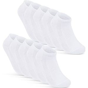 10 Paar Sneaker Sokken Heren Dames Ademend met Mesh Katoen Zwart Wit Grijs 16510 (35-38 Wit)