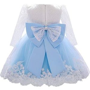 HOIZOSG Baby Meisjes Doopjurk Lange Mouw Kant Pageant Doop Formele Bruiloft Strik Verjaardagsfeest Dans Jurk, Hemelsblauw, 6-9 maanden