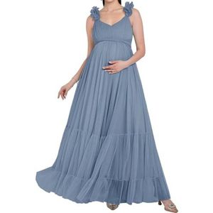 AHERKLL Puffy Tule Robe Zwangerschap Jurk Voor Fotoshoot 3D Bandjes Lingerie Baby Douche Zwangerschap Fotografie Dressing HAH058, Dusty Blauw, 32