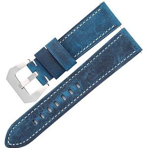 Retro Heren Lederen Horlogebanden 22 Mm 24 Mm Hoogwaardige Kwaliteit Lederen Polshorlogebanden Quick Release (Color : Blue, Size : 22mm)