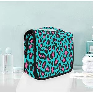 Hangende opvouwbare toilettas roze vlekken blauwe luipaardprint make-up reisorganizer tassen tas voor vrouwen meisjes badkamer