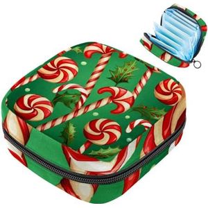 MUOOUM Kerst Snoep Riet Patroon Maandverband Opbergtas Menstruatie Pad Tas Draagbare Menstruatie Cup Pouch met Rits voor Tiener Meisjes Vrouwen Dames