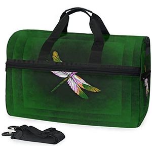 Groene libelle sport zwemmen gymtas met schoenen compartiment Weekender Duffel Reistassen Handtas voor Vrouwen Meisjes Mannen