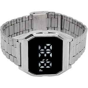 Elektronische led-horloge, roestvrijstalen armband met rechthoekige behuizing, modern horloge met touchscreen en vouwsluiting voor dagelijks gebruik voor heren