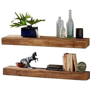Wandplanken voor Decor Zwevende planken aan de muur gemonteerd 39-inch - dikke set van donkerbruine houten plank, stevige planken for keuken, badkamer, slaapkamerinrichting - 2 stuks Drijvende Planken
