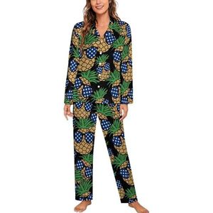 Amerikaanse Vlag Ananas Lange Mouw Pyjama Sets Voor Vrouwen Klassieke Nachtkleding Nachtkleding Zachte Pjs Lounge Sets